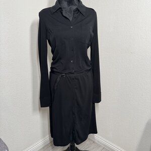 Kenneth Cole Black Button-Down Dress With Belt Long Sleeve Size Medium 100% Poly